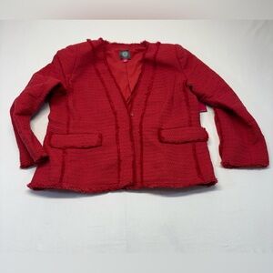 Vince Camuto Red Bouclé Fringe-Trim Open Blazer Size Large